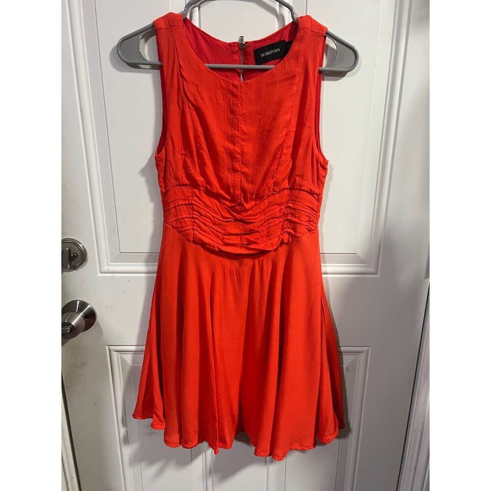 MINKPINK Womens Sleeveless Knee Length Pleated Ruffle Dress Orange Size Small